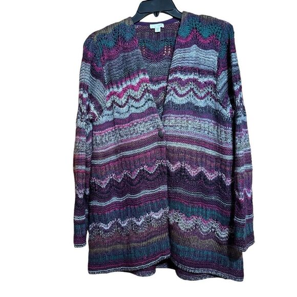 J Jill Cardigan Womens Medium Petite Multicolor Boho Chunky Wool Blend Sweater - Picture 1 of 8